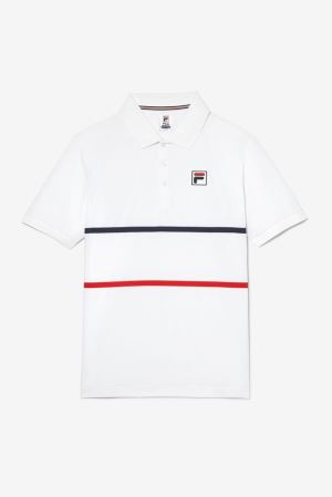 FILA Heritage Striped Polos White / Navy / Red,Mens Tennis | CA.IDYVBL974